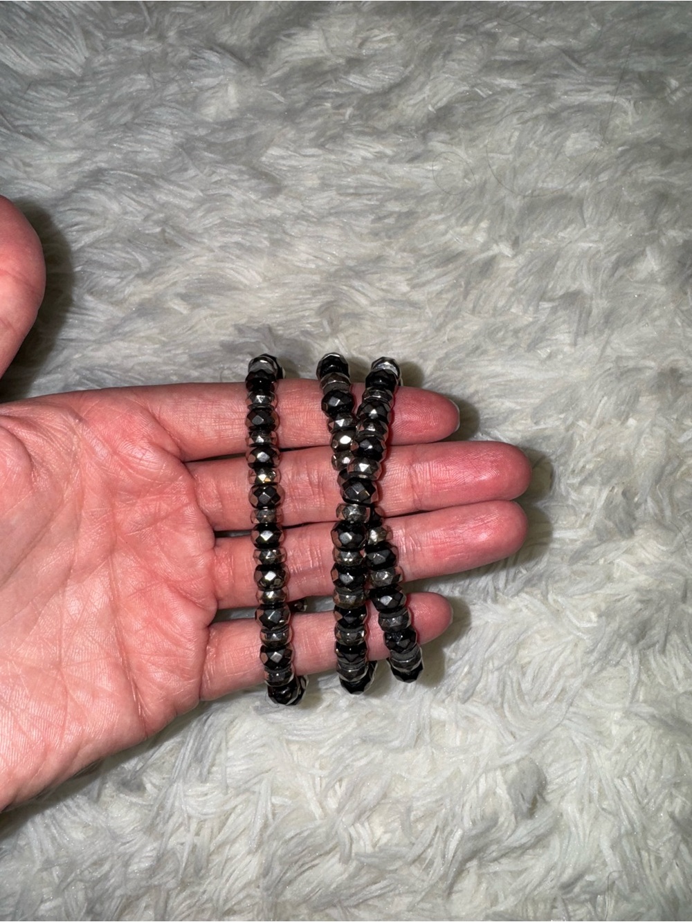 Black Faceted Bead Stretch Bracelet Trio - Women Jewelry